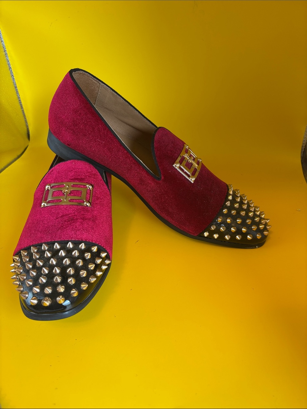 JITAI Studded Burgundy Suede Loafers with Gold Buckle - size 10 - Picture 3 of 7